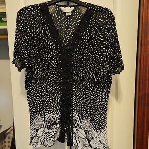 Christopher & Banks Black and White Floral Blouse